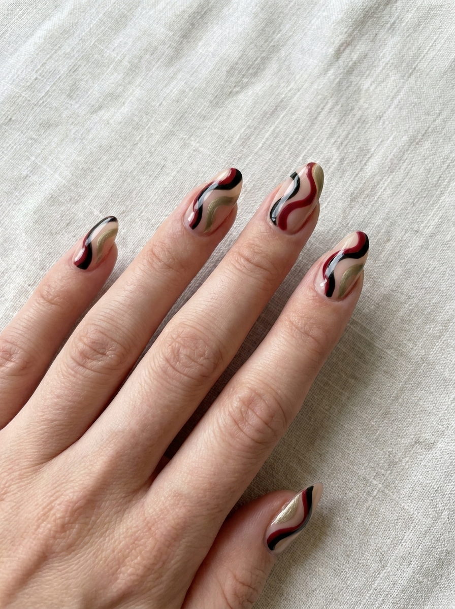 Schwarz-Rot-Gold Wave Nails